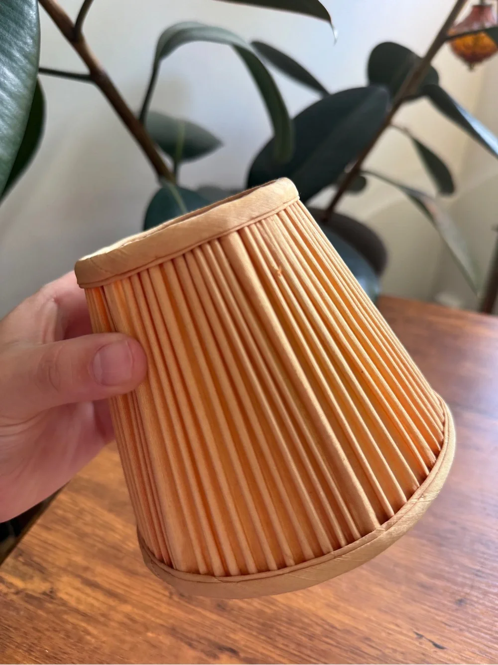 Orange Pleated Fabric Lamp Shade - Unbranded